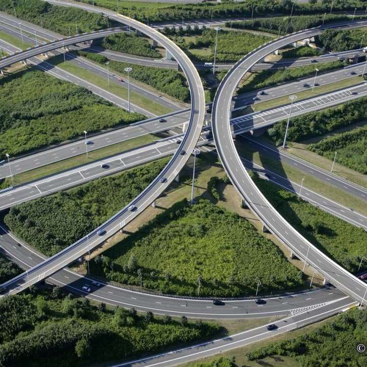 Luchtfoto van snelwegen in Dilbeek
