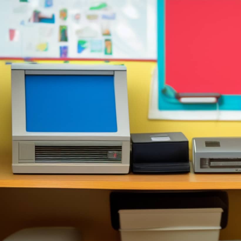 Oude computer in klaslokaal