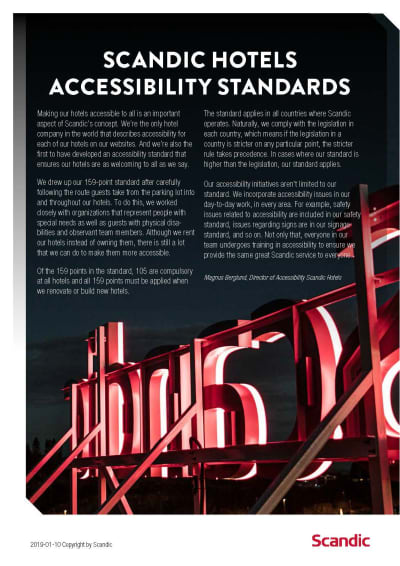 cover van brochure met als titel Scandic Hotels Accessibility Standards