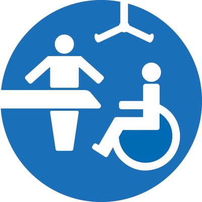 logo changing place met symbool handicap een verzorgingstafel en tillift