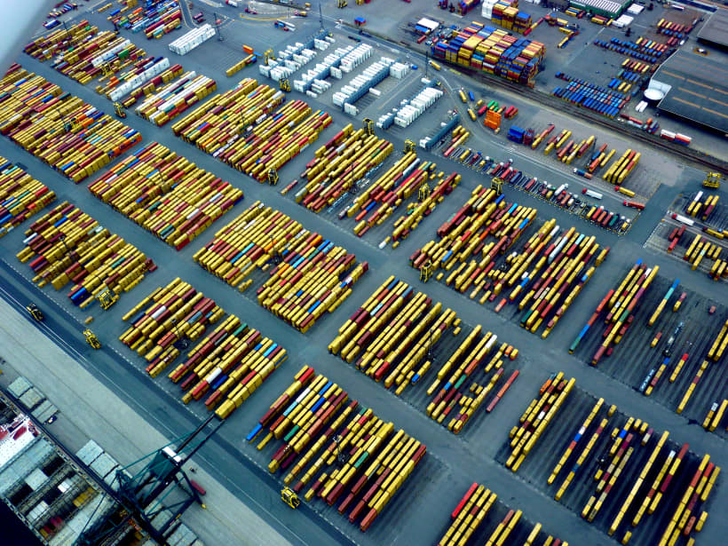 Een satellietfoto van de containers in de haven van Antwerpen.