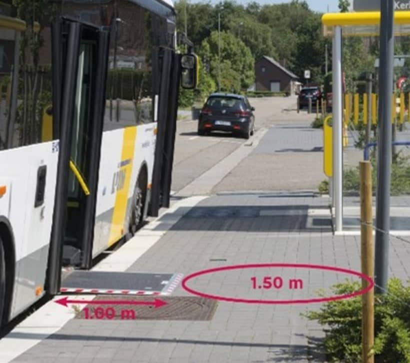 bushalte en bus met aanduidingen van correcte afstanden